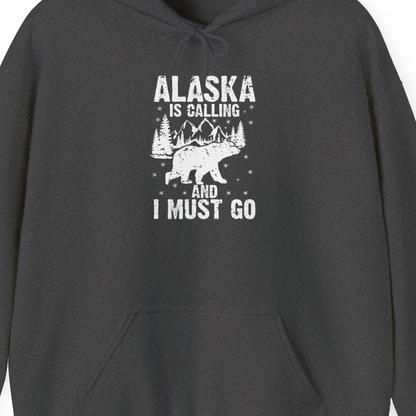 Alaska Is Calling Bear Mountain Wilderness Adventure Vintage Shirt — Hoodie Hoodie – Dark Heather – Alaska Cruise Shirts Close Up