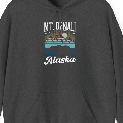 Mt Denali Alaska Bear Wilderness Shirt Hoodie – Dark Heather – Alaska Cruise Shirts Close Up