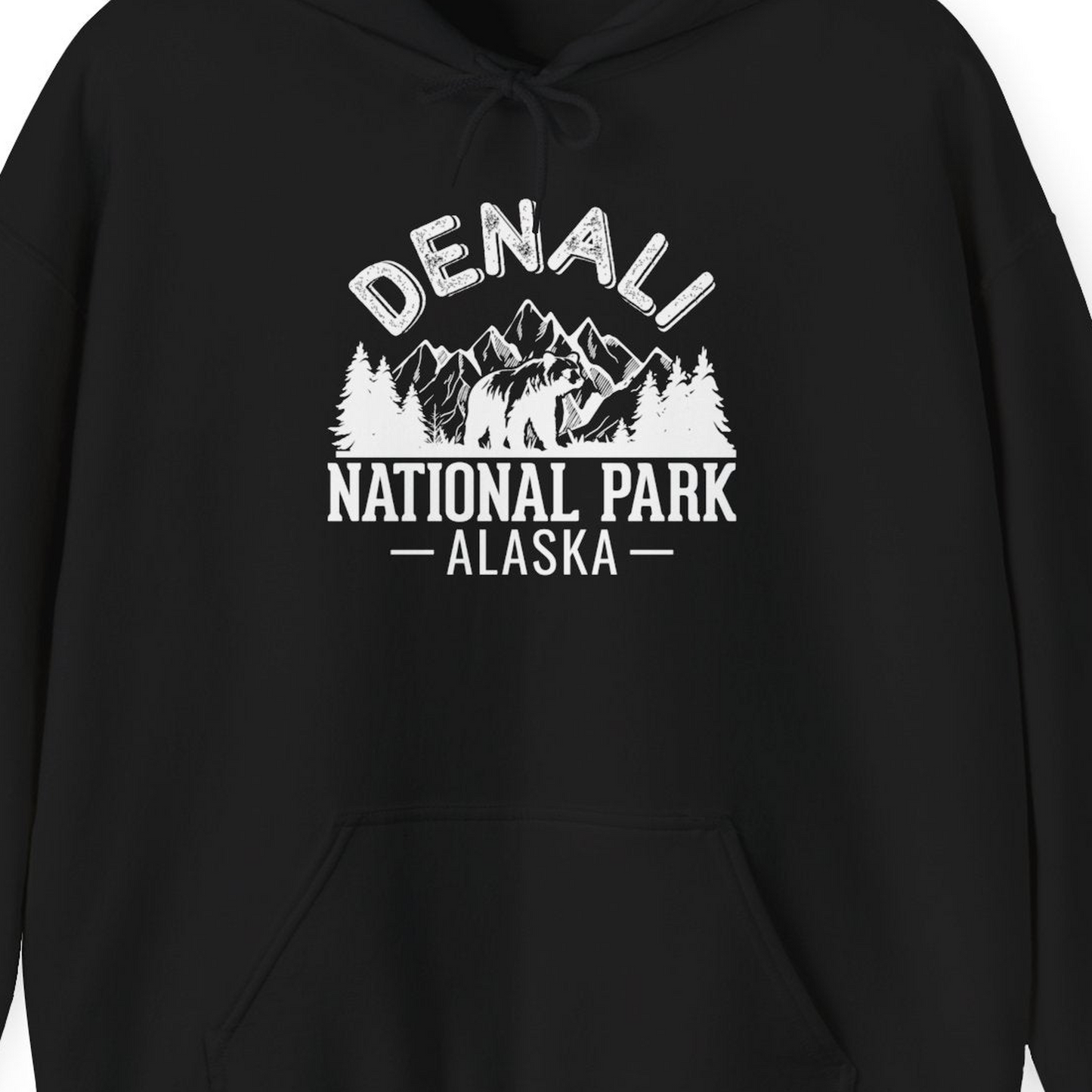 Denali National Park Bear Mountains Vintage Alaska Nature Shirt — Hoodie Hoodie – Black – Alaska Cruise Shirts Close Up
