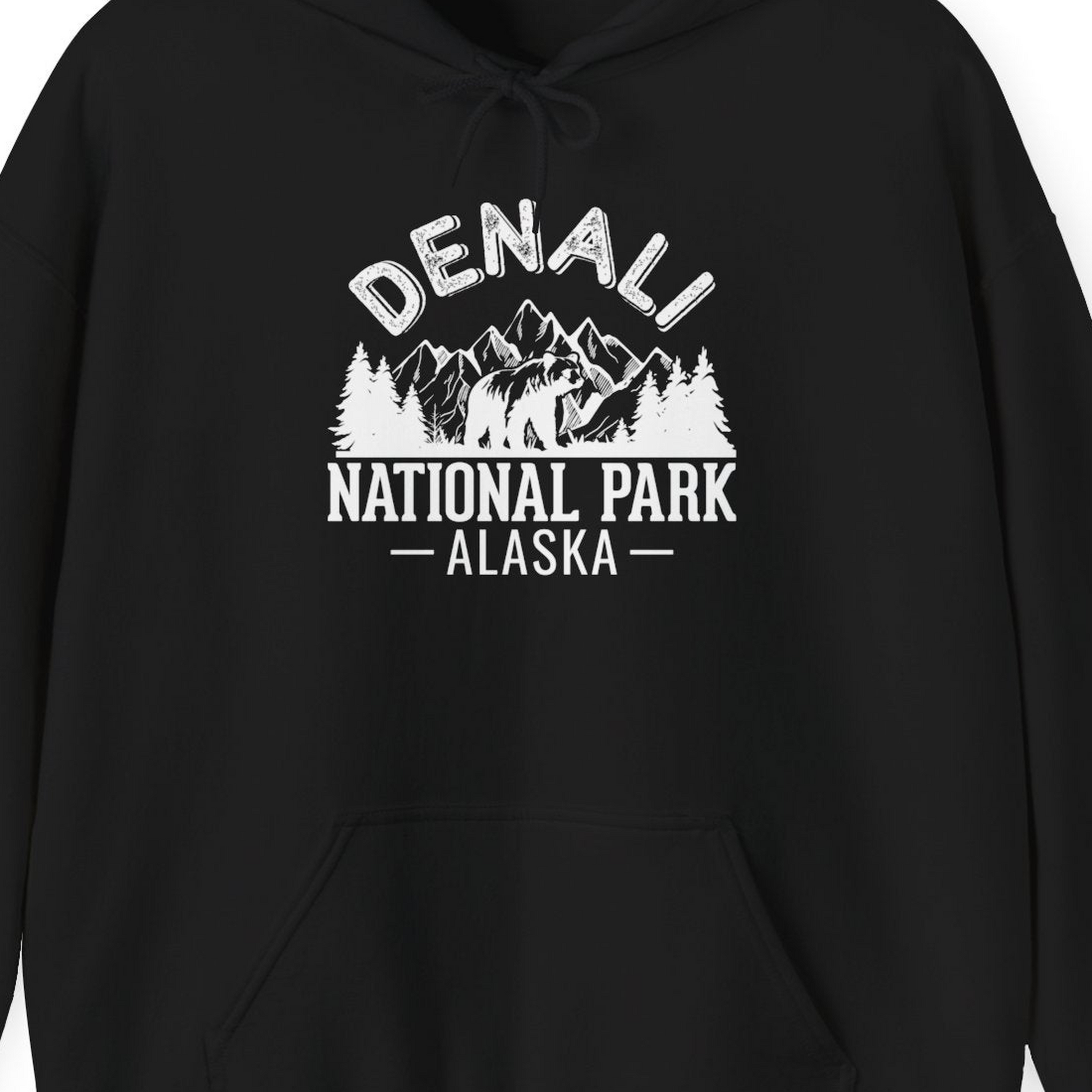 Denali National Park Bear Mountains Vintage Alaska Nature Shirt — Hoodie Hoodie – Black – Alaska Cruise Shirts Close Up