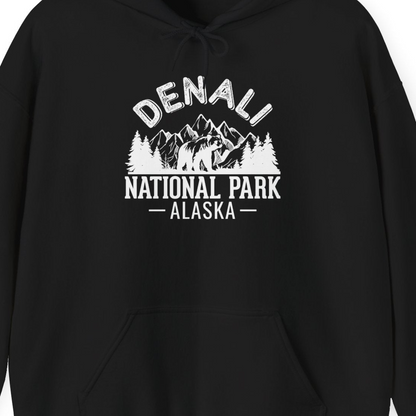 Denali National Park Bear Mountains Vintage Alaska Nature Shirt — Hoodie Hoodie – Black – Alaska Cruise Shirts Close Up