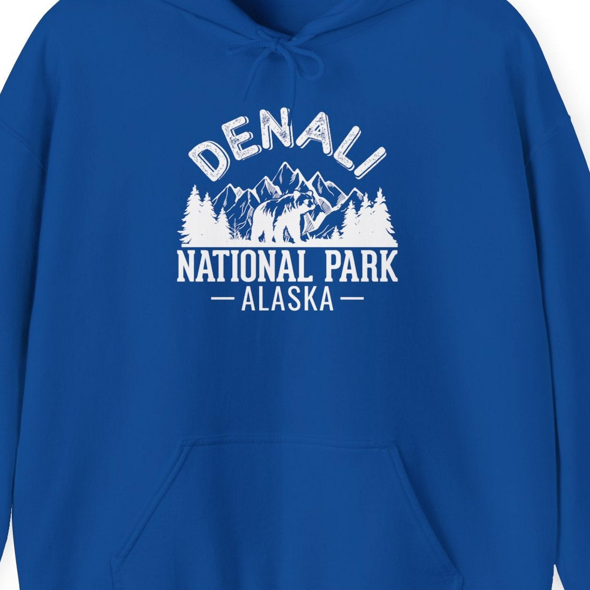 Denali National Park Bear Mountains Vintage Alaska Nature Shirt — Hoodie Hoodie – Royal – Alaska Cruise Shirts Close Up