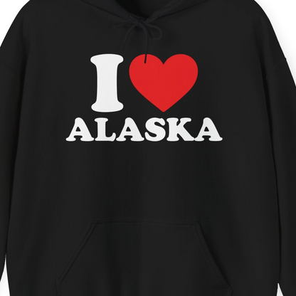 I Love Alaska Shirt Hoodie – Black – Alaska Cruise Shirts Close Up