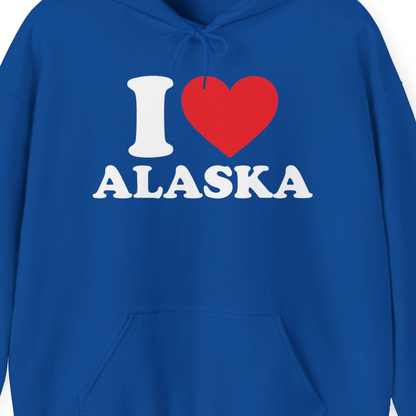 I Love Alaska Shirt Hoodie – Royal – Alaska Cruise Shirts Close Up