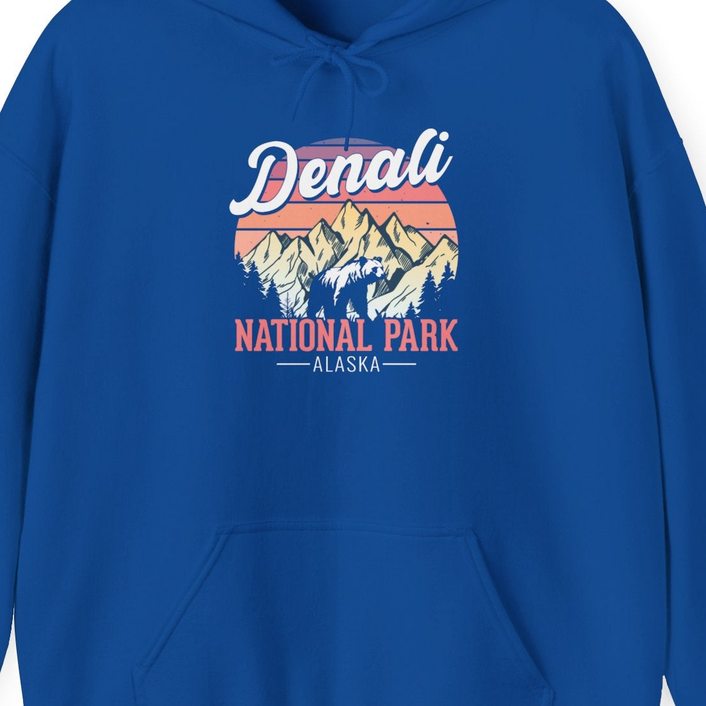 Retro Denali National Park Alaska Bear Mountains Vintage Shirt — Hoodie Hoodie – Royal – Alaska Cruise Shirts Close Up