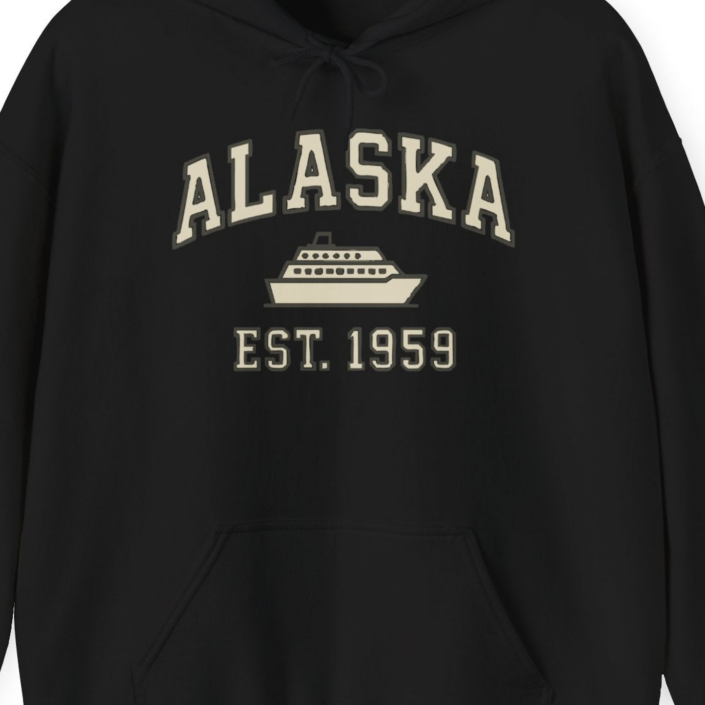 Alaska Cruise Shirt Hoodie – Black – Alaska Cruise Shirts Close Up