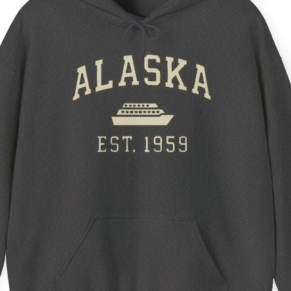 Alaska Cruise Shirt Hoodie – Dark Heather – Alaska Cruise Shirts Close Up