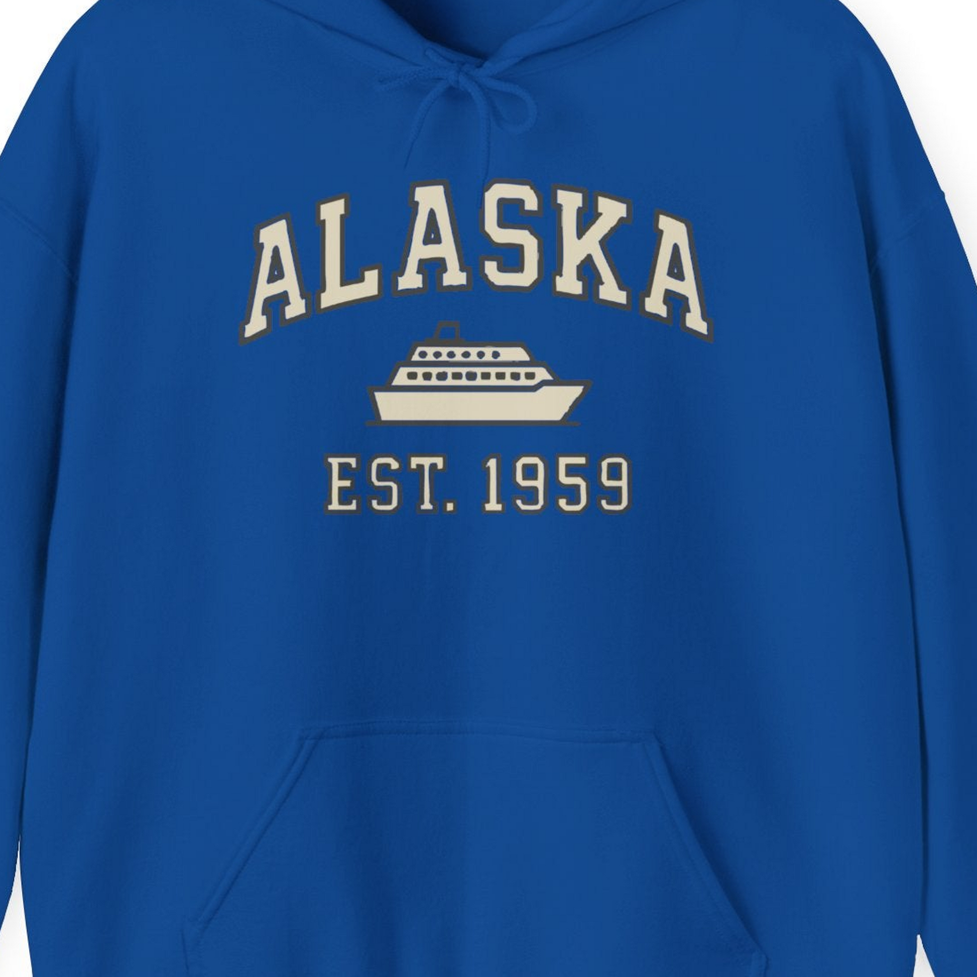Alaska Cruise Shirt Hoodie – Royal – Alaska Cruise Shirts Close Up