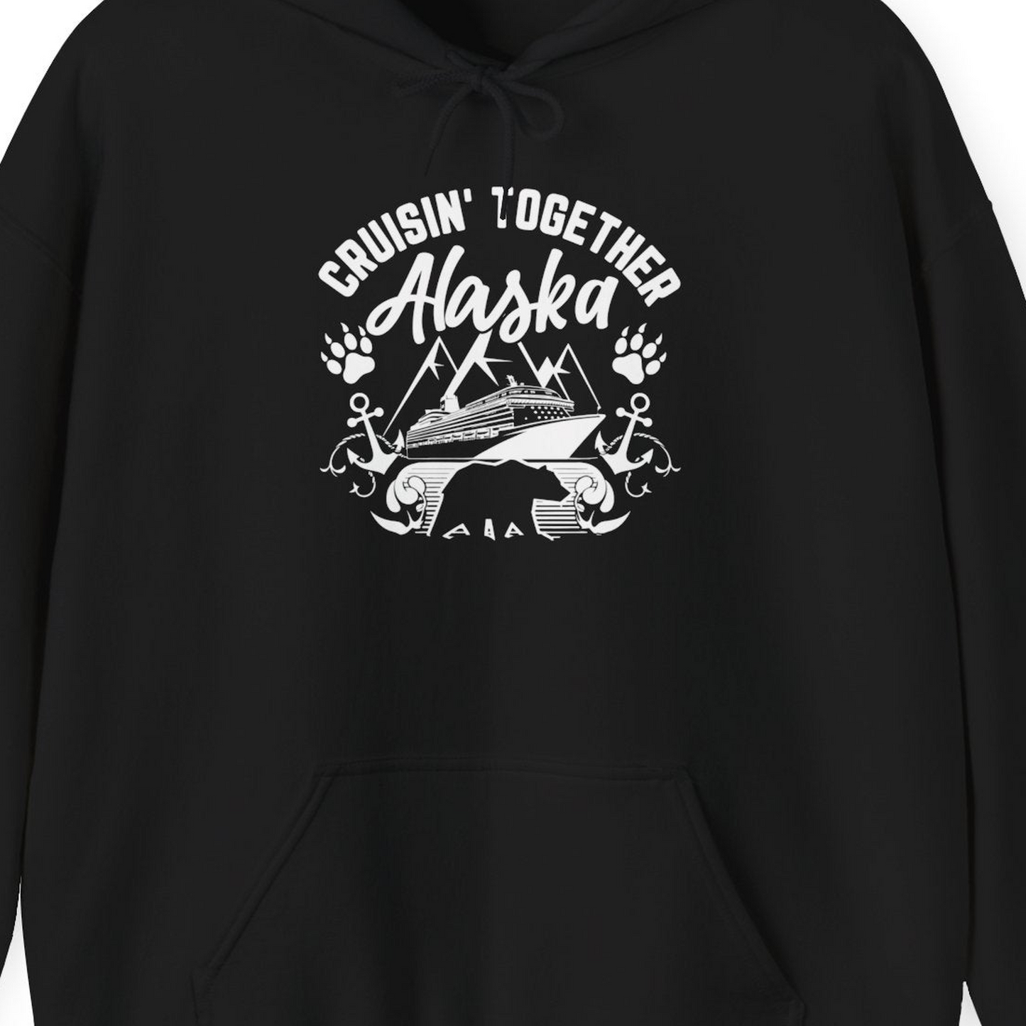 Alaska Cruise Adventure Shirt Hoodie – Black – Alaska Cruise Shirts Close Up