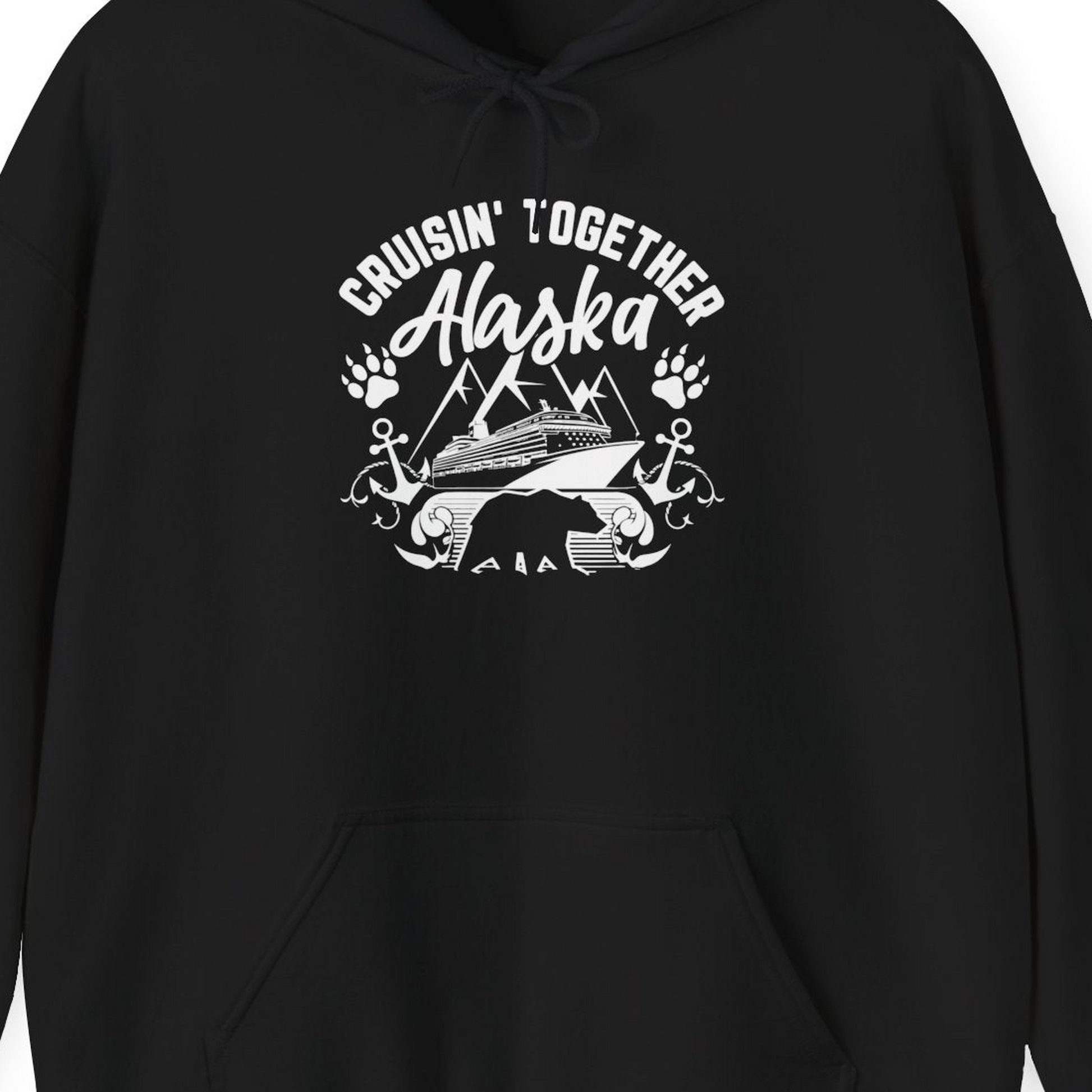 Alaska Cruise Adventure Shirt Hoodie – Black – Alaska Cruise Shirts Close Up