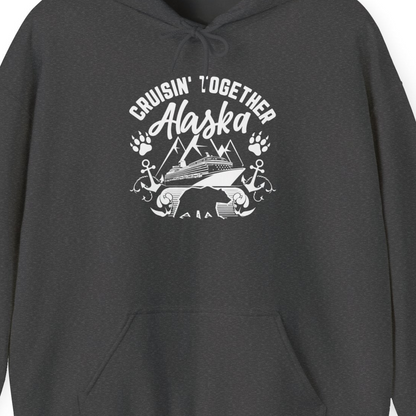 Alaska Cruise Adventure Shirt Hoodie – Dark Heather – Alaska Cruise Shirts Close Up