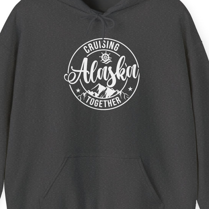 Cruising Alaska Together Shirt Hoodie – Dark Heather – Alaska Cruise Shirts Close Up
