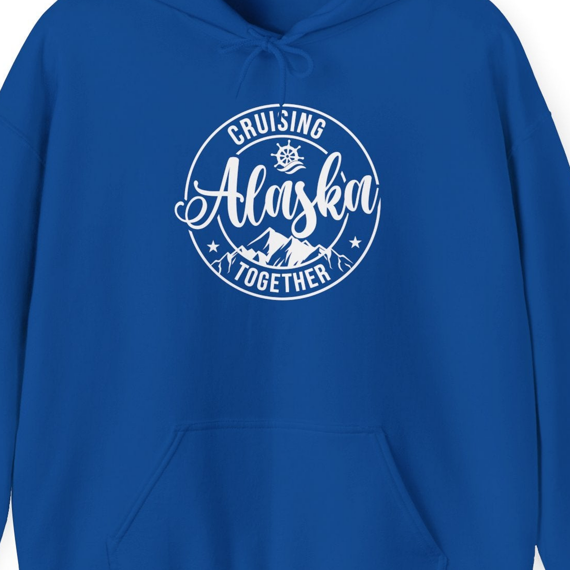 Cruising Alaska Together Shirt Hoodie – Royal – Alaska Cruise Shirts Close Up