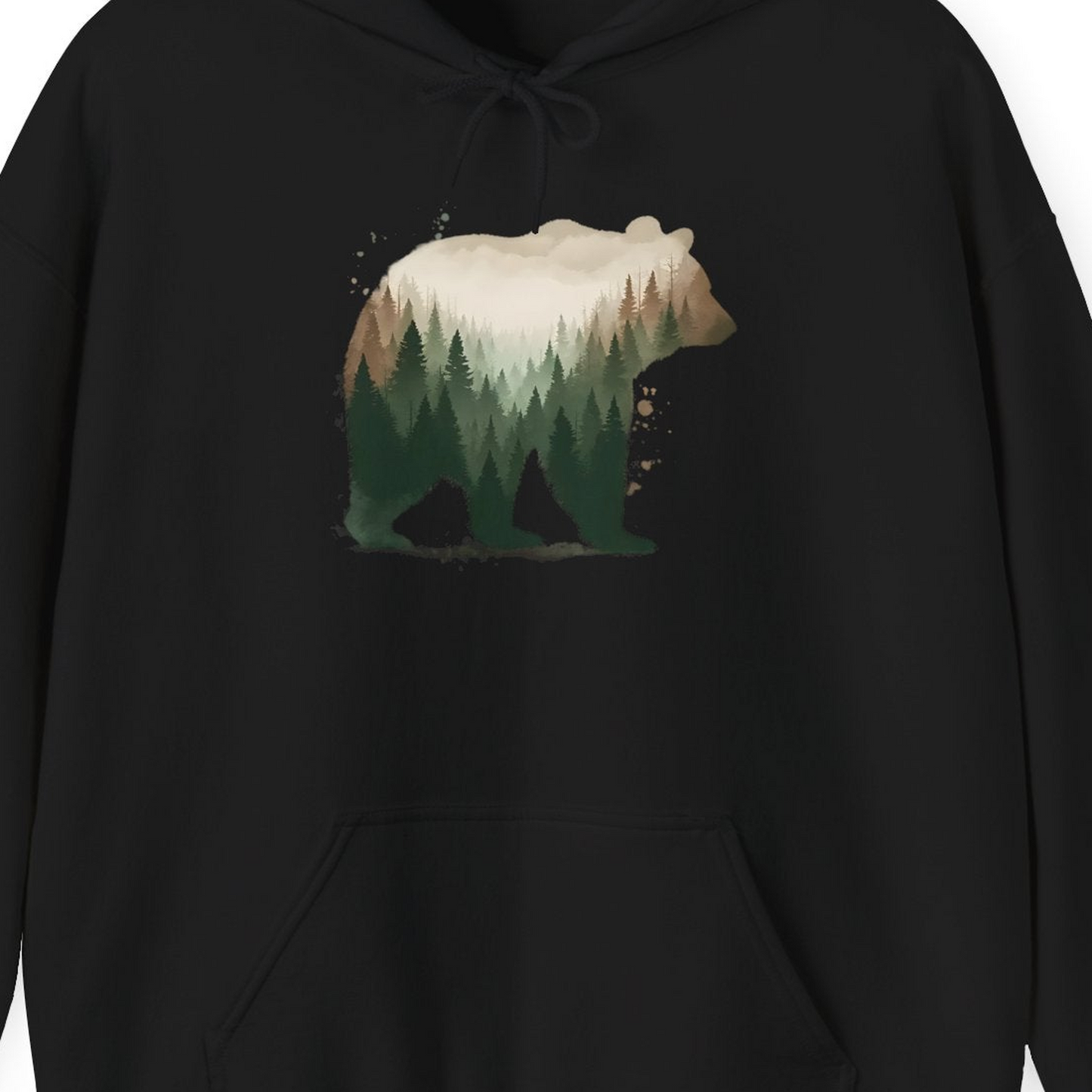 Double Exposure Bear Forest Shirt Hoodie – Black – Alaska Cruise Shirts Close Up
