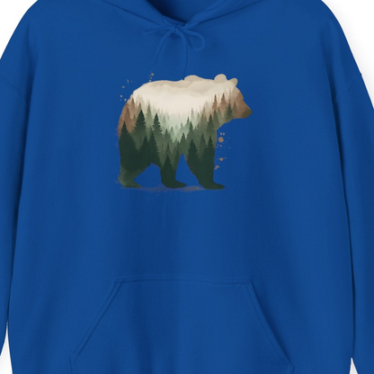 Double Exposure Bear Forest Shirt Hoodie – Royal – Alaska Cruise Shirts Close Up