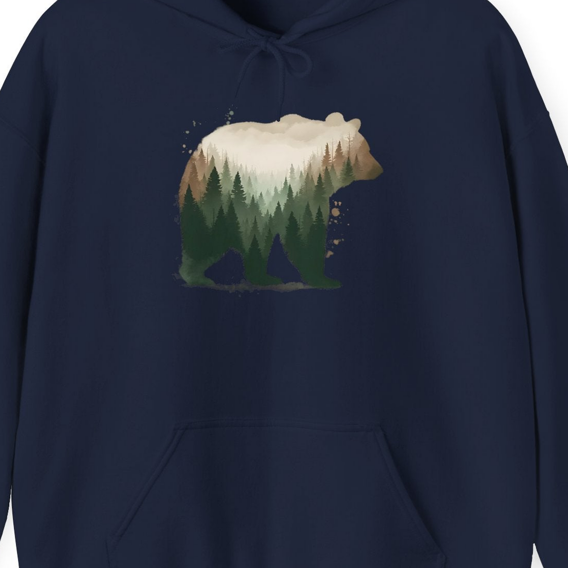 Double Exposure Bear Forest Shirt Hoodie – Navy – Alaska Cruise Shirts Close Up