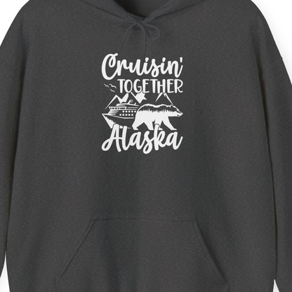 Alaska Cruise Adventure Shirt Hoodie – Dark Heather – Alaska Cruise Shirts Close Up