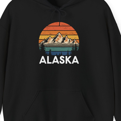 Retro Alaska Mountain Scenery Shirt Hoodie – Black – Alaska Cruise Shirts Close Up