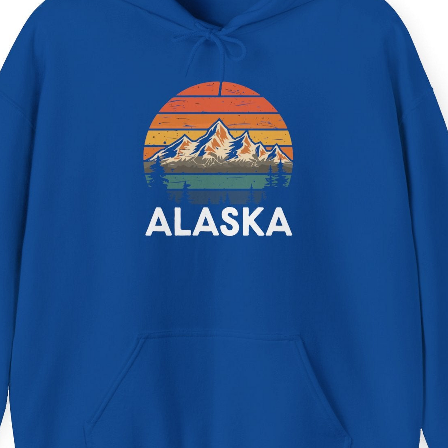Retro Alaska Mountain Scenery Shirt Hoodie – Royal – Alaska Cruise Shirts Close Up