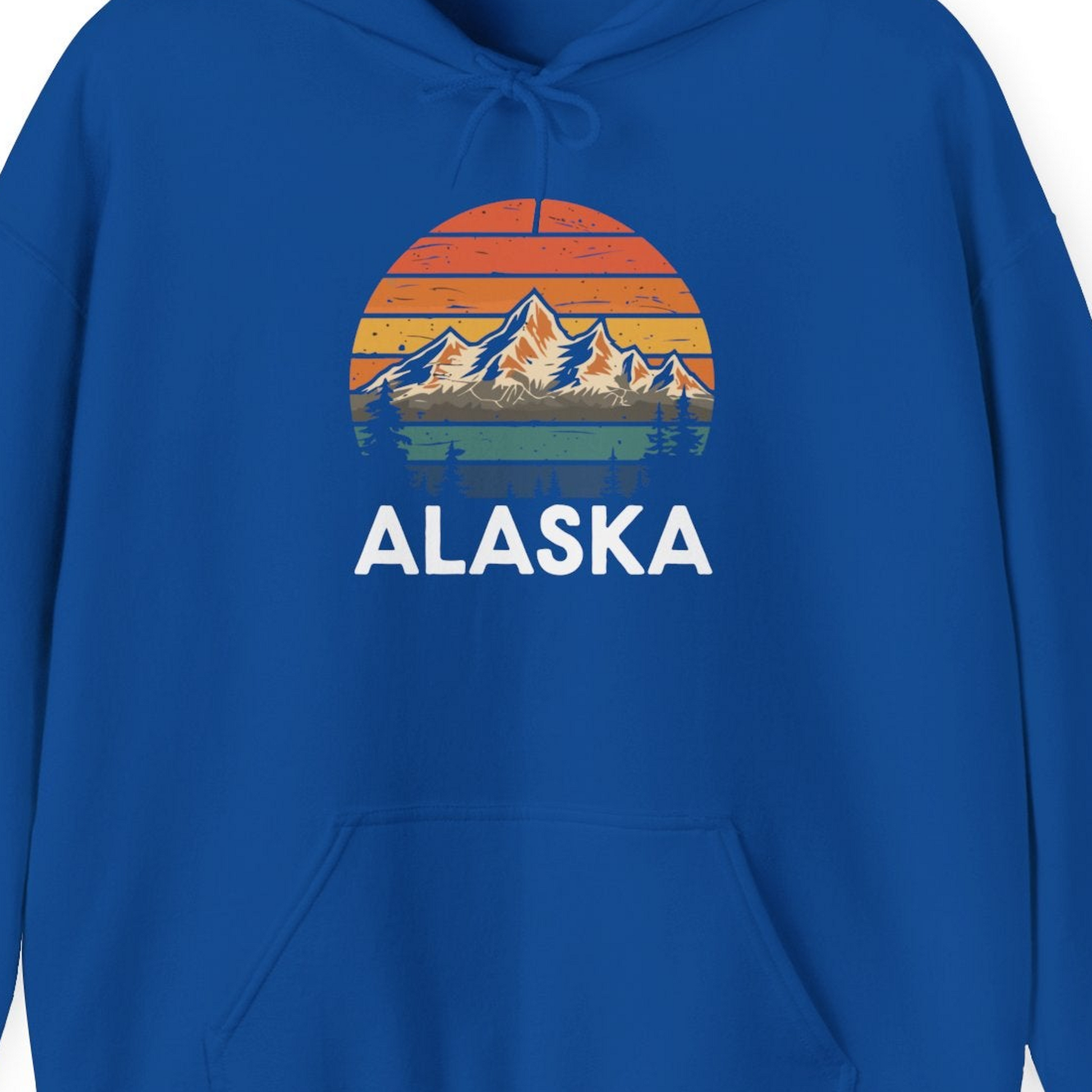 Retro Alaska Mountain Scenery Shirt Hoodie – Royal – Alaska Cruise Shirts Close Up