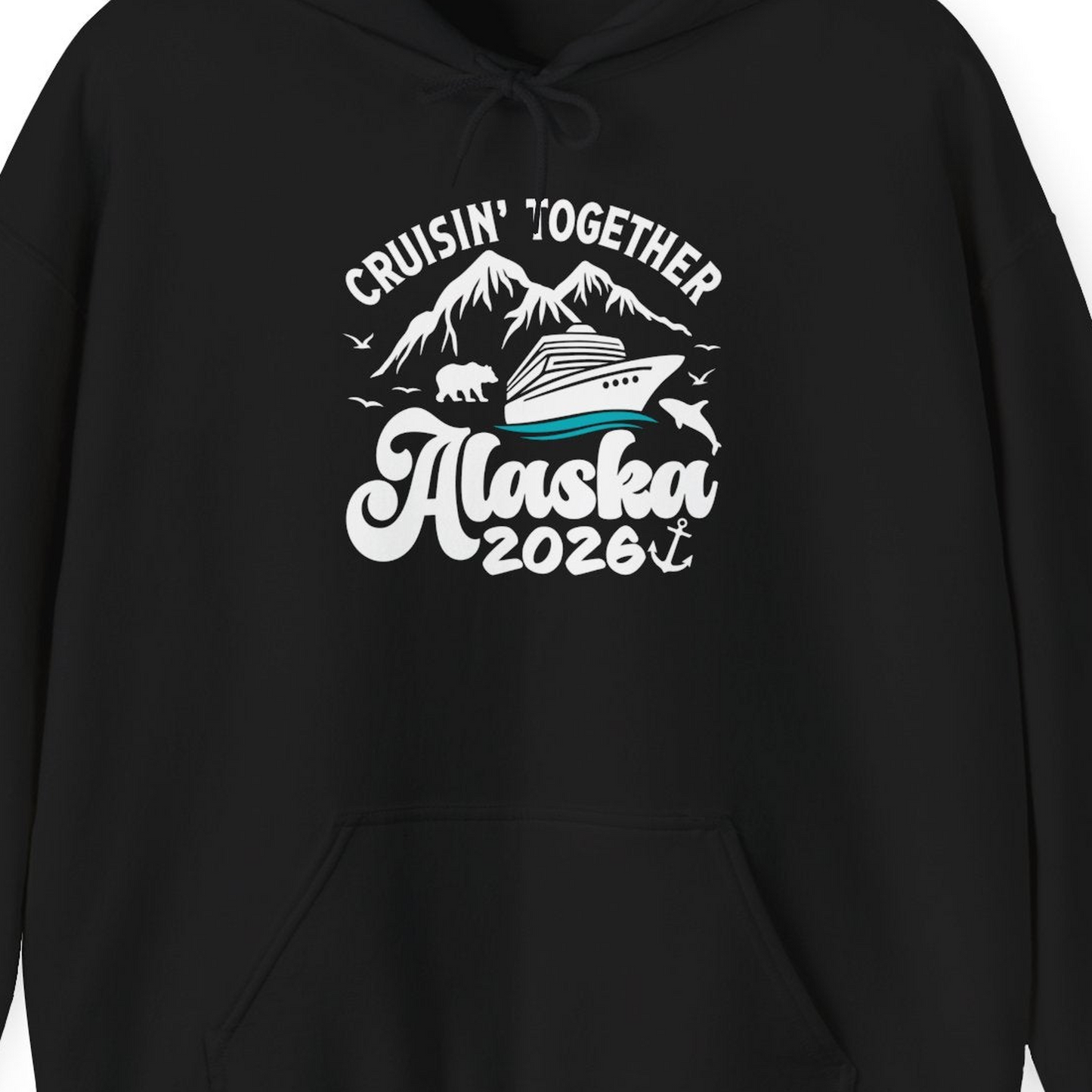 Alaska Cruise Adventure Shirt Hoodie – Black – Alaska Cruise Shirts Close Up