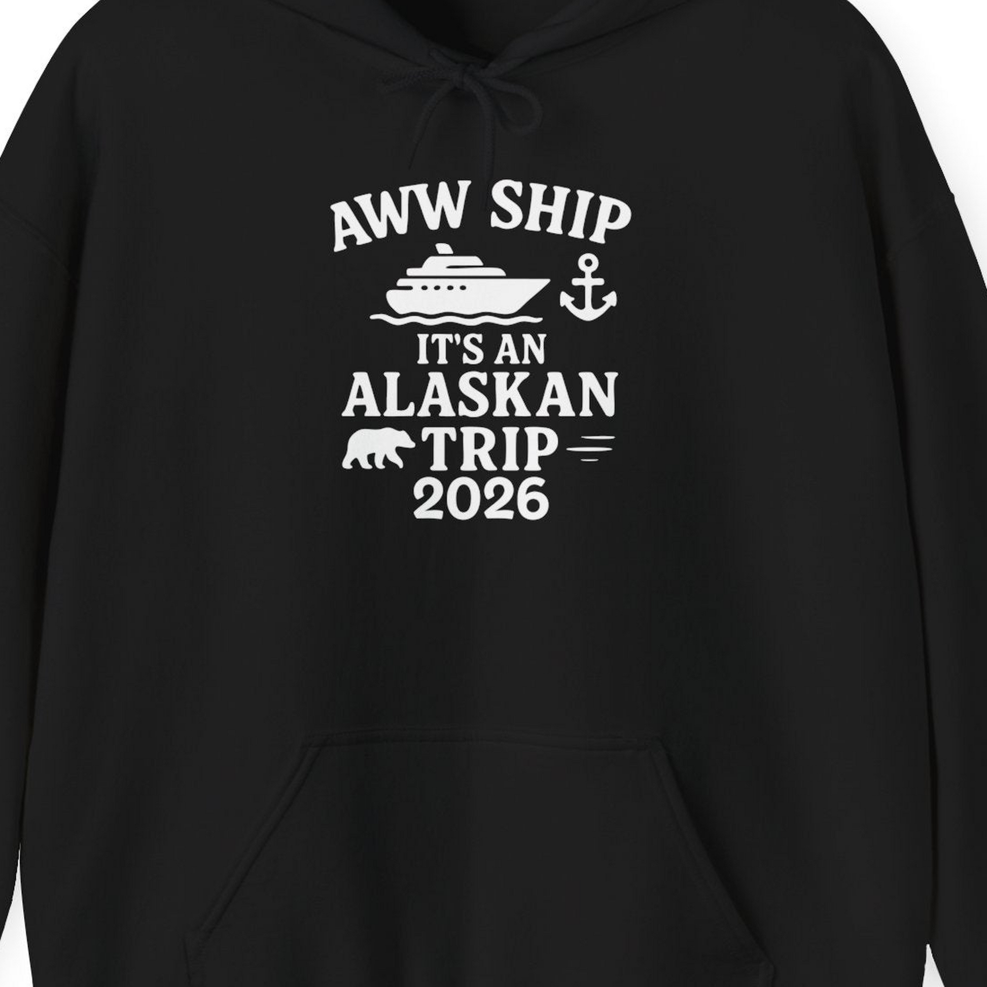 Alaska Cruise Shirt Hoodie – Black – Alaska Cruise Shirts Close Up