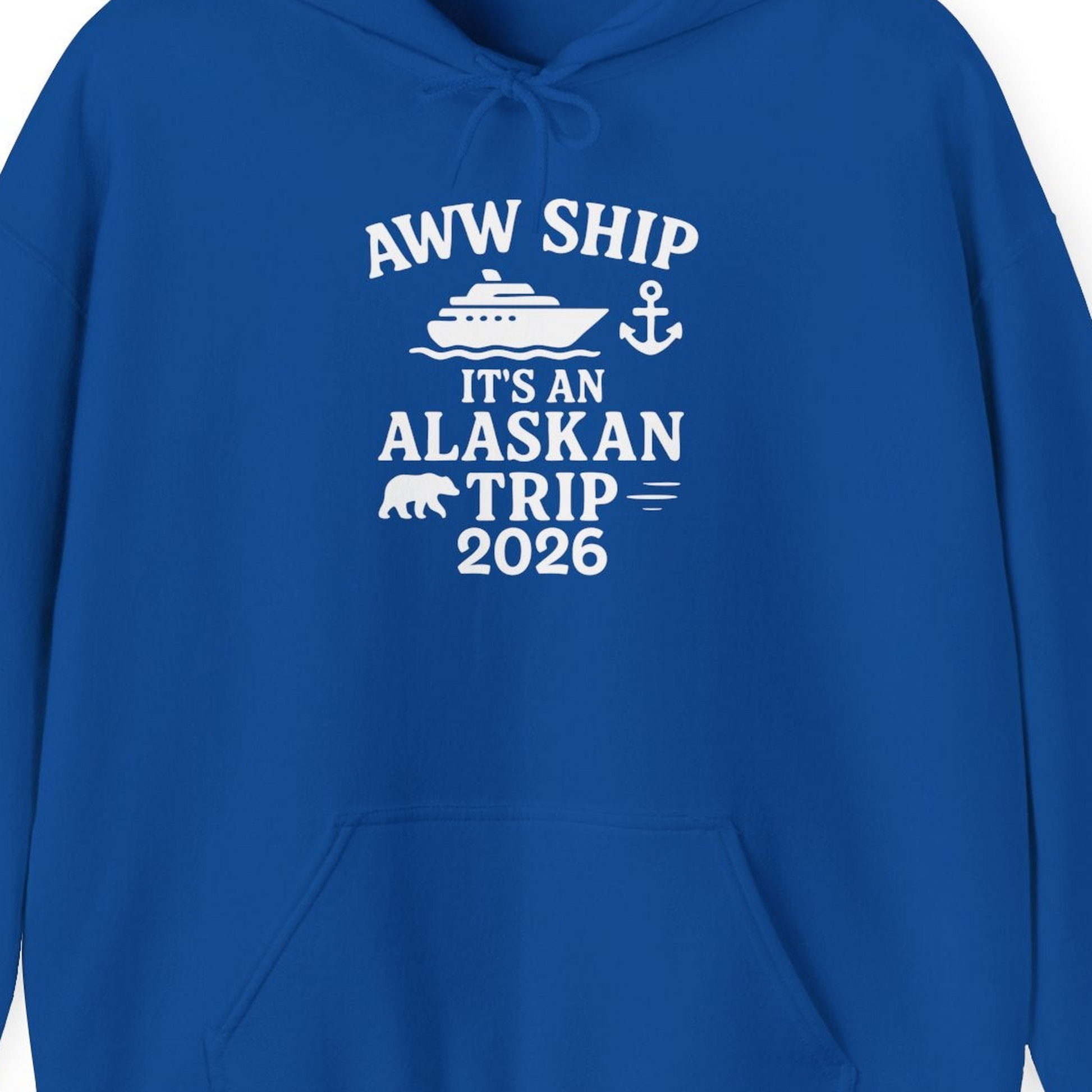 Alaska Cruise Shirt Hoodie – Royal – Alaska Cruise Shirts Close Up