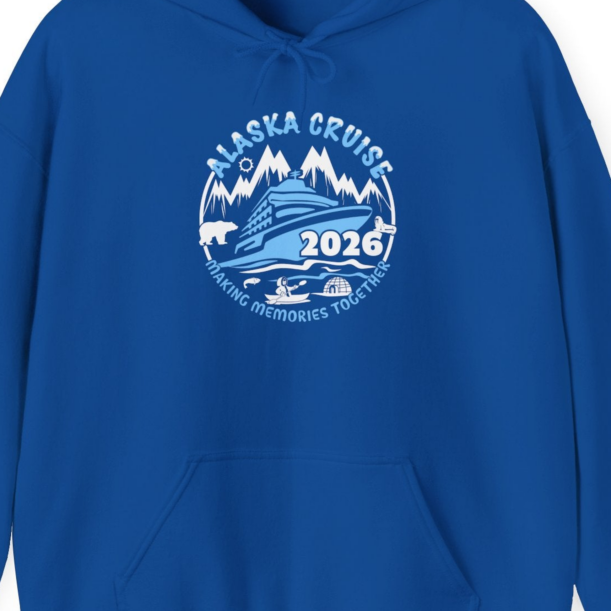 Alaska Cruise 2026 Shirt Hoodie – Royal – Alaska Cruise Shirts Close Up