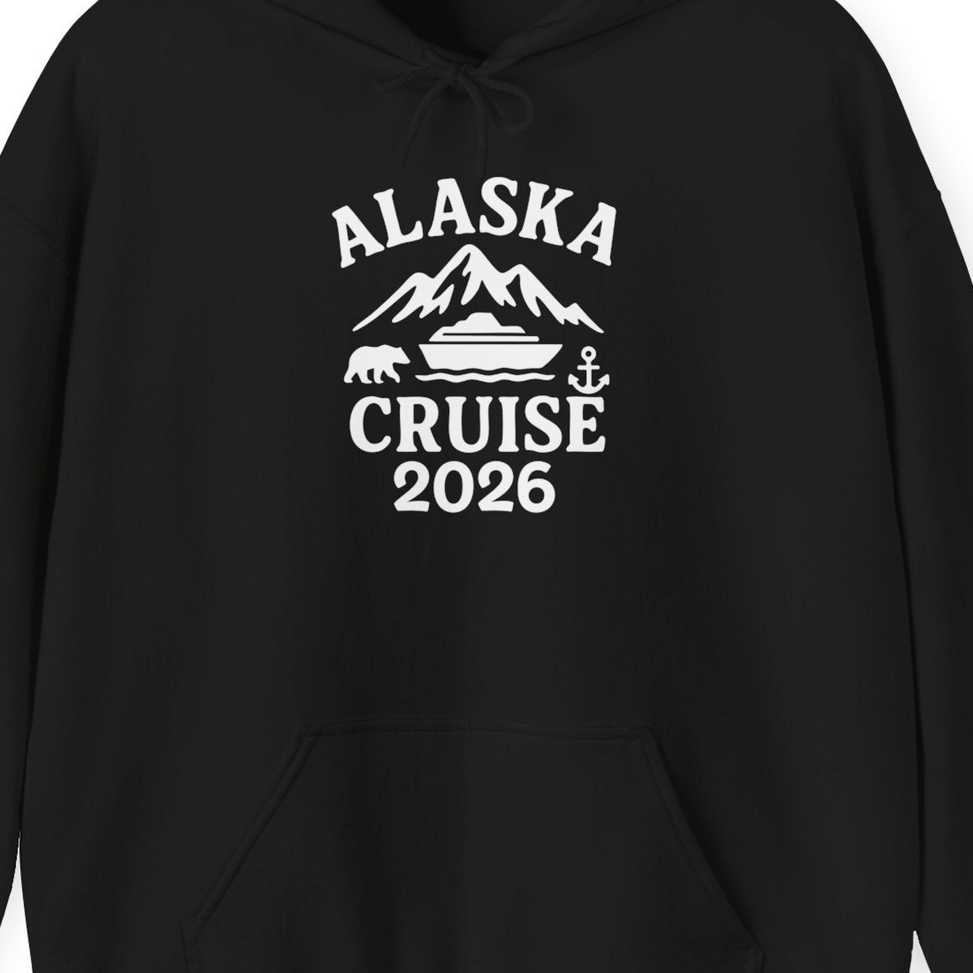 Alaska Cruise 2026 Shirt Hoodie – Black – Alaska Cruise Shirts Close Up