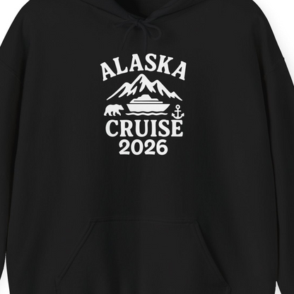 Alaska Cruise 2026 Shirt Hoodie – Black – Alaska Cruise Shirts Close Up