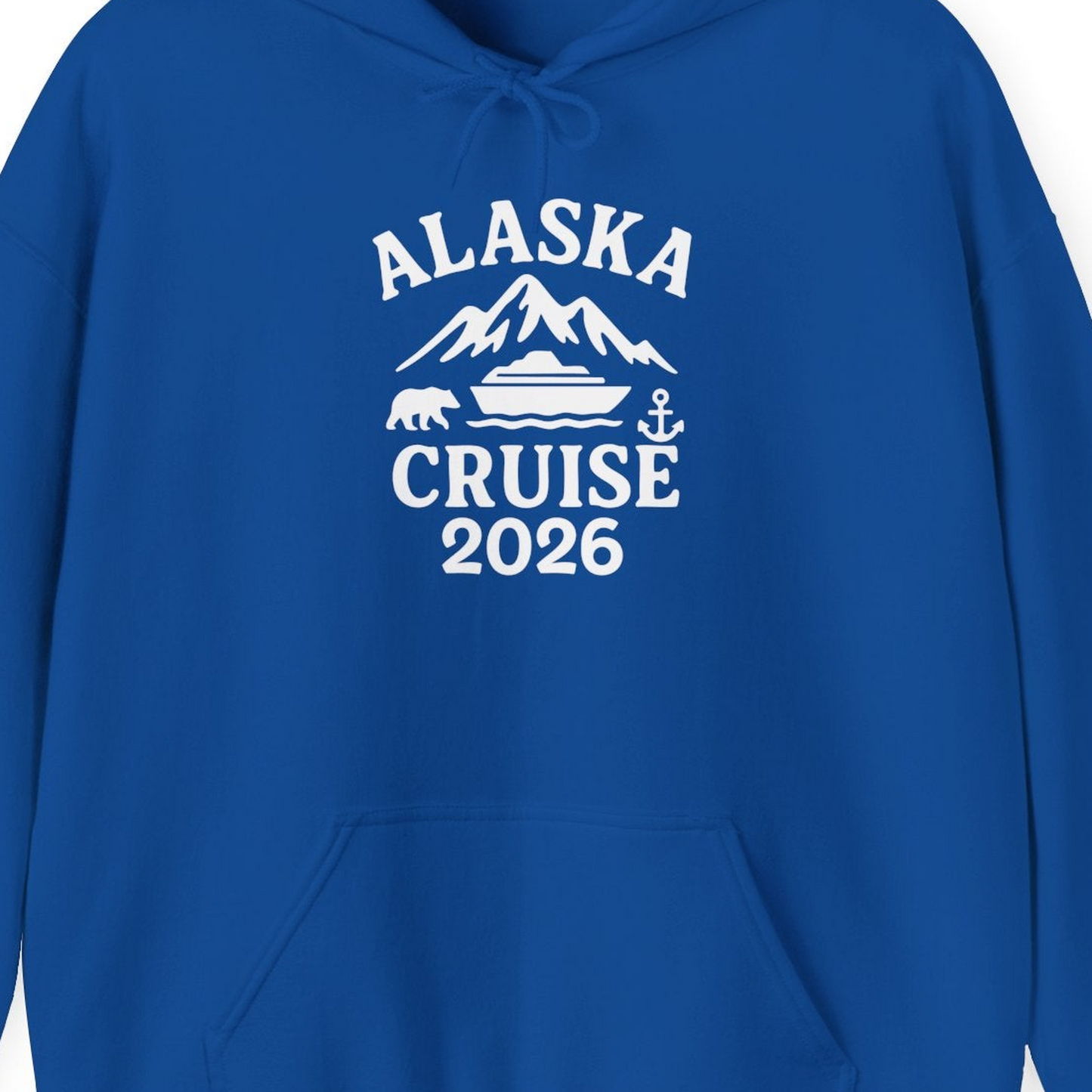 Alaska Cruise 2026 Shirt Hoodie – Royal – Alaska Cruise Shirts Close Up