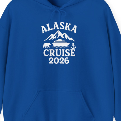 Alaska Cruise 2026 Shirt Hoodie – Royal – Alaska Cruise Shirts Close Up