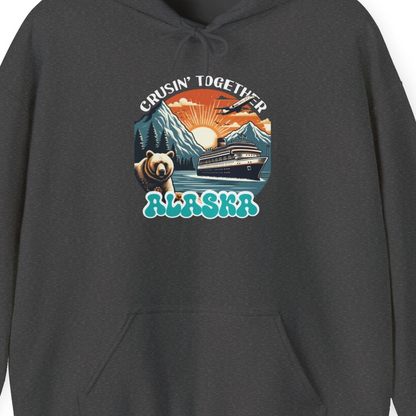Alaska Cruise Shirt Hoodie – Dark Heather – Alaska Cruise Shirts Close Up