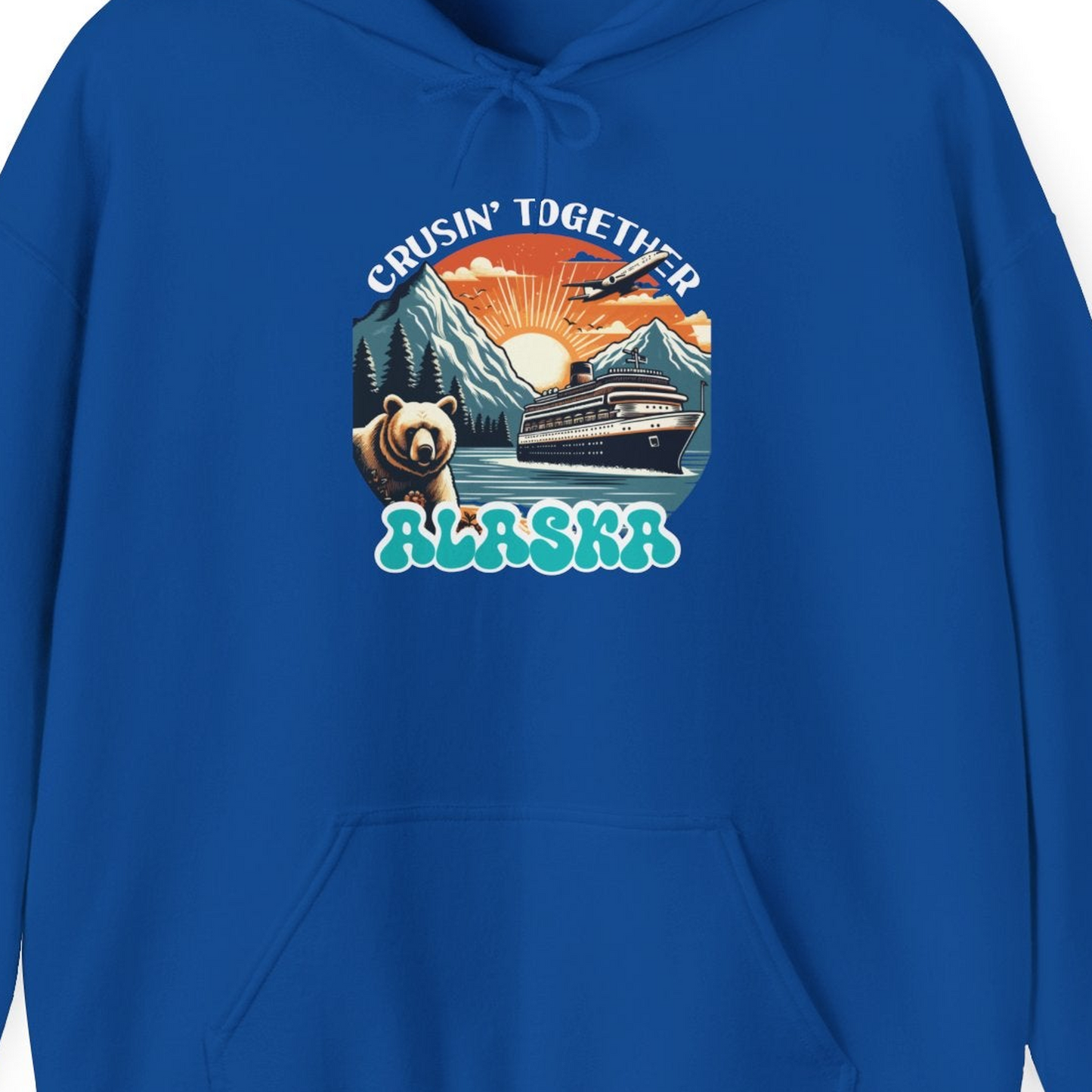 Alaska Cruise Shirt Hoodie – Royal – Alaska Cruise Shirts Close Up