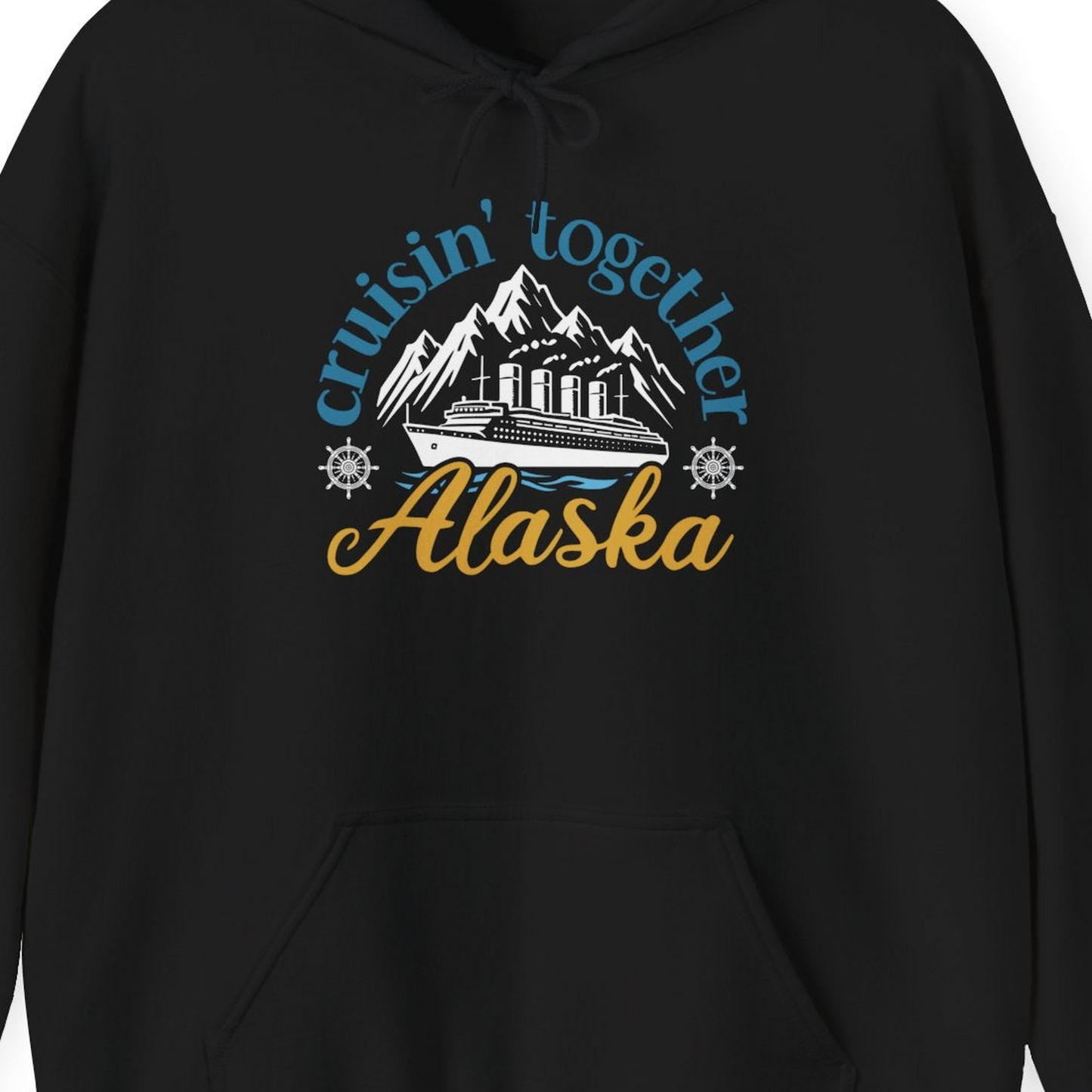 Alaska Cruise Adventure Shirt Hoodie – Black – Alaska Cruise Shirts Close Up