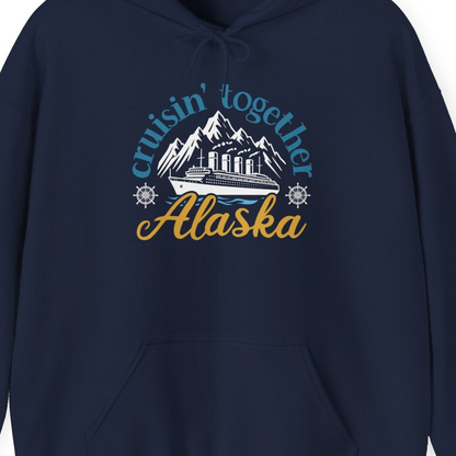 Alaska Cruise Adventure Shirt Hoodie – Navy – Alaska Cruise Shirts Close Up