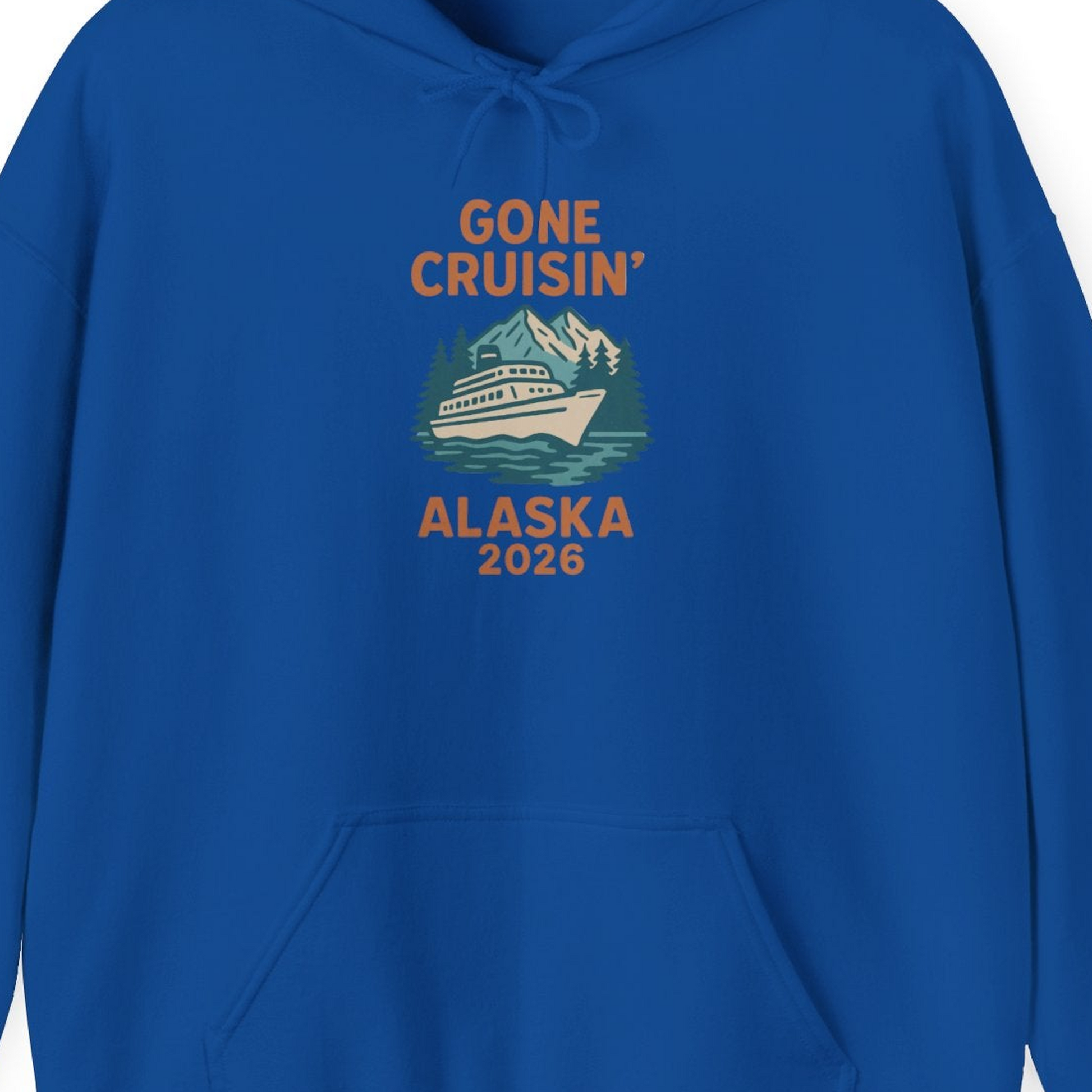 Gone Cruisin Alaska 2026 Retro Cruise Ship Nature Scenery Shirt — Hoodie Hoodie – Royal – Alaska Cruise Shirts Close Up