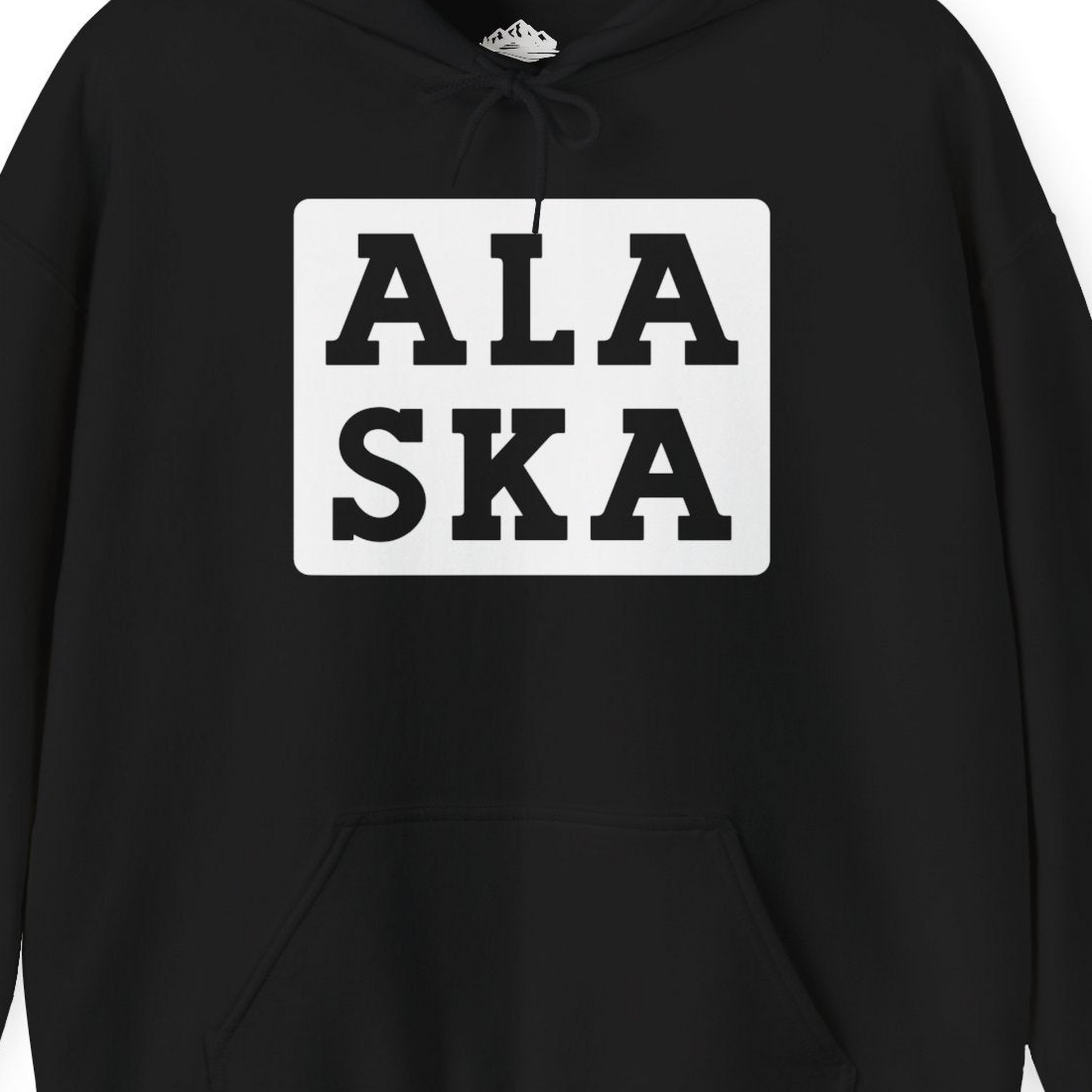 Bold Alaska Block Text Shirt Hoodie – Black – Alaska Cruise Shirts Close Up