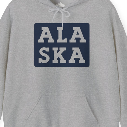 Bold Alaska Block Text Shirt Hoodie – Sport Grey – Alaska Cruise Shirts Close Up