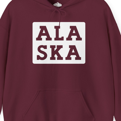 Bold Alaska Block Text Shirt Hoodie – Maroon – Alaska Cruise Shirts Close Up