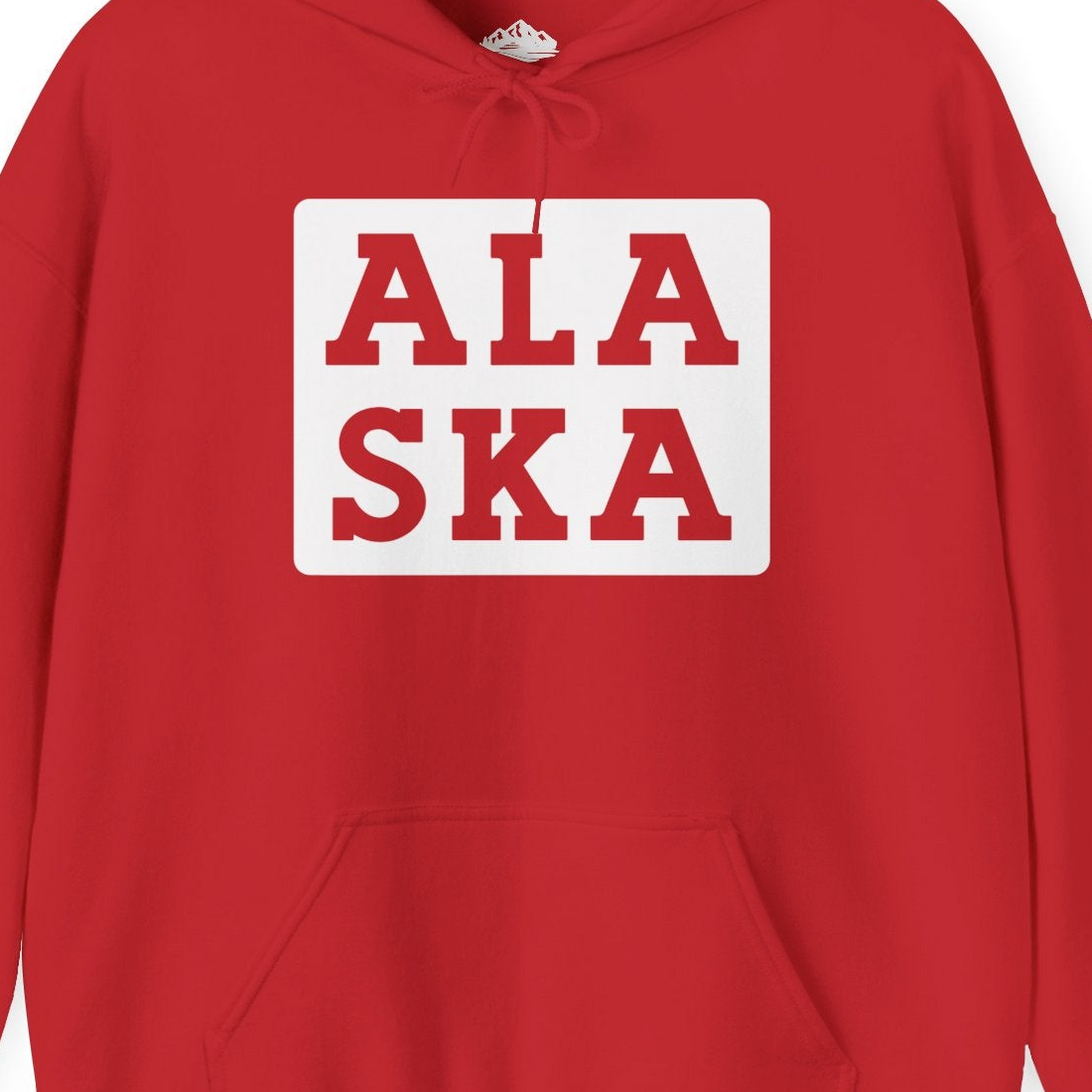 Bold Alaska Block Text Shirt Hoodie – Red – Alaska Cruise Shirts Close Up