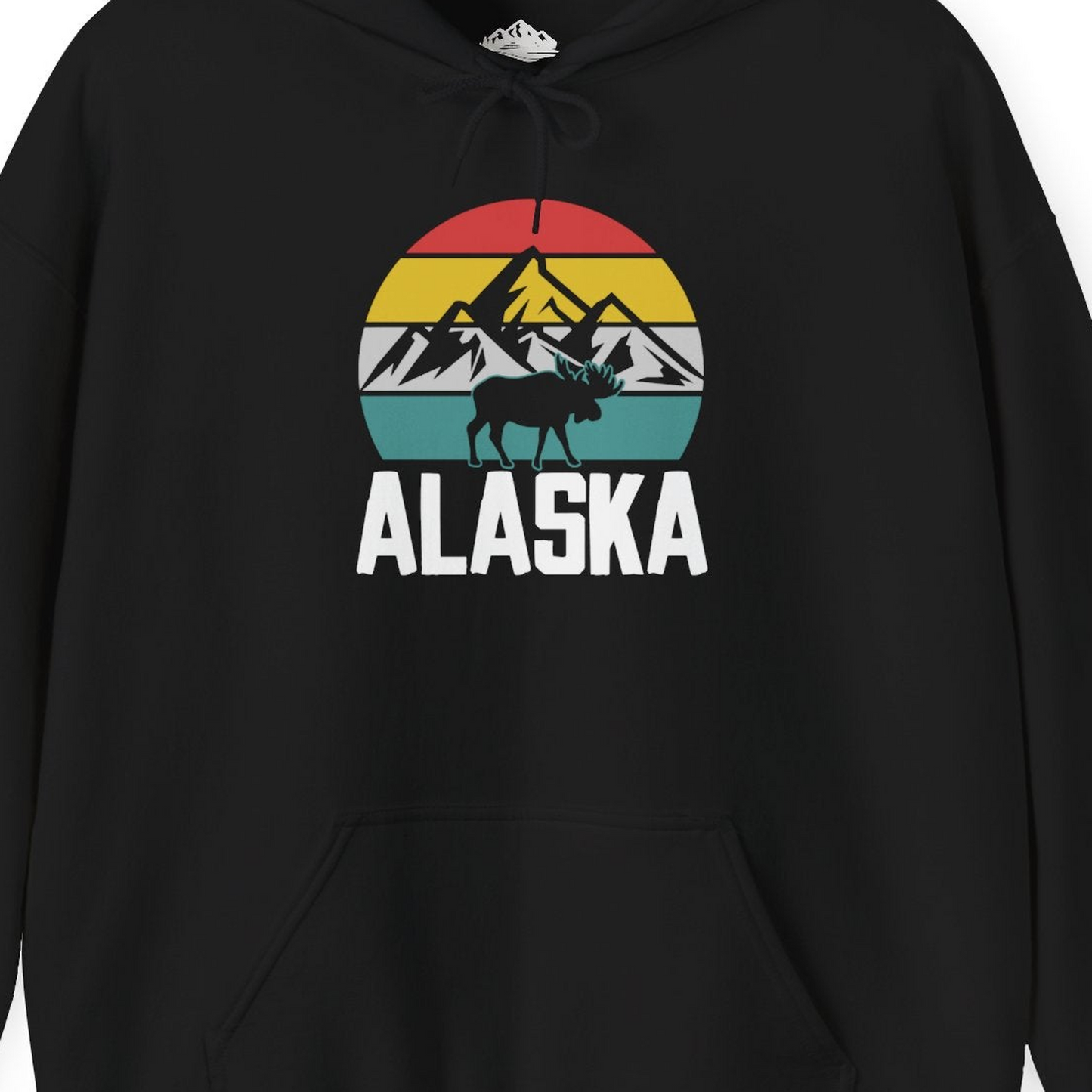 Retro Alaska Moose Silhouette Shirt Hoodie – Black – Alaska Cruise Shirts Close Up