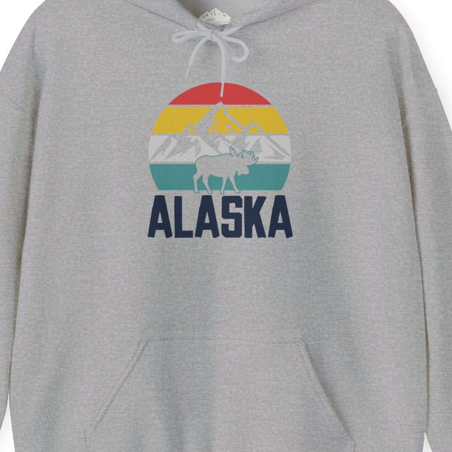 Retro Alaska Moose Silhouette Shirt Hoodie – Sport Grey – Alaska Cruise Shirts Close Up