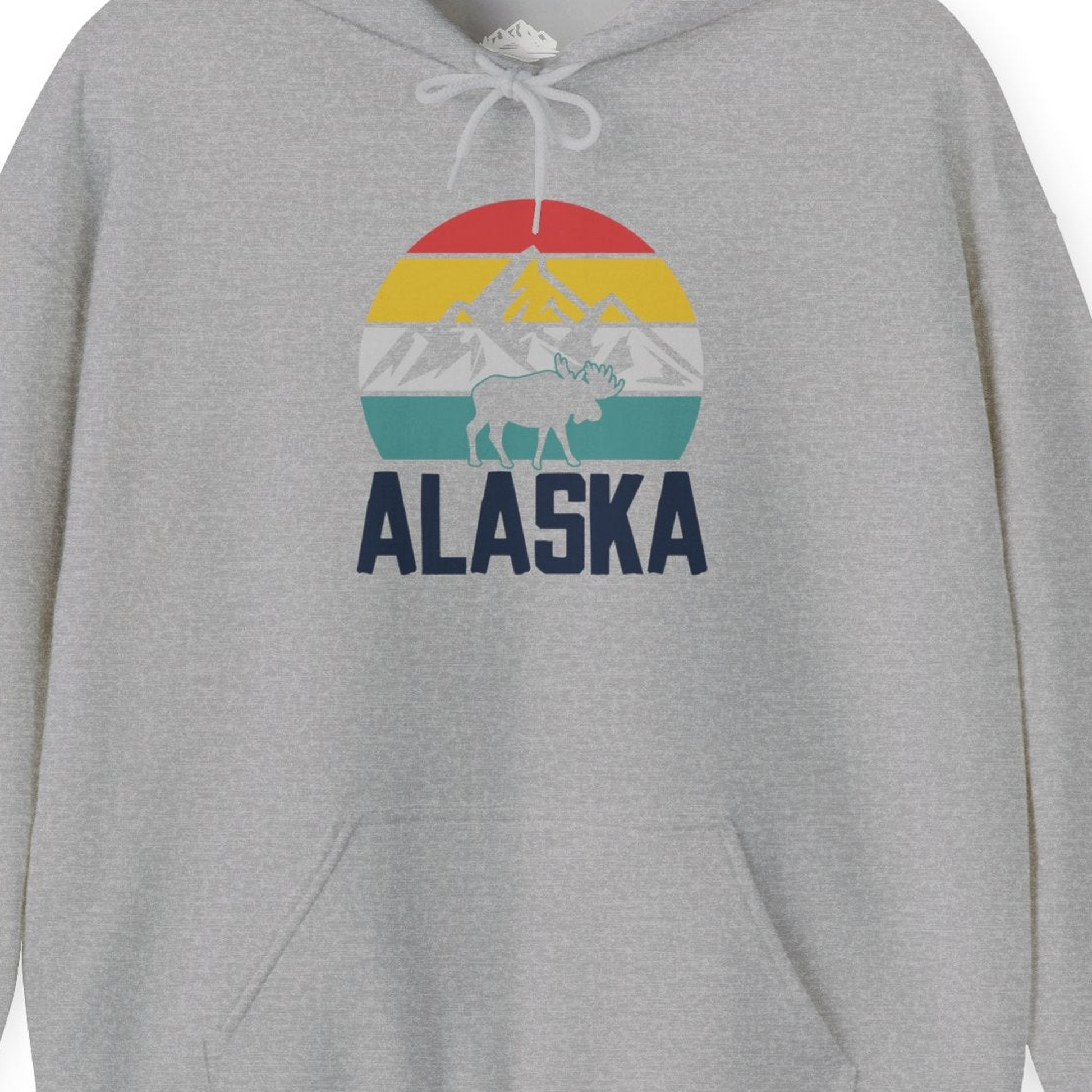 Retro Alaska Moose Silhouette Shirt Hoodie – Sport Grey – Alaska Cruise Shirts Close Up