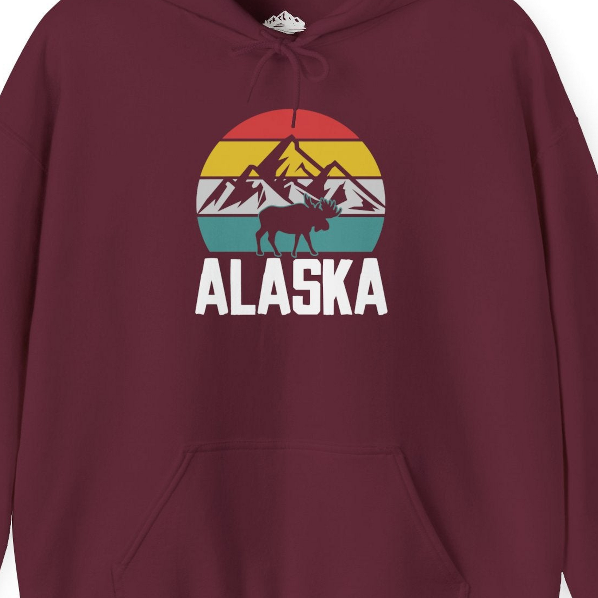 Retro Alaska Moose Silhouette Shirt Hoodie – Maroon – Alaska Cruise Shirts Close Up