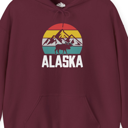 Retro Alaska Moose Silhouette Shirt Hoodie – Maroon – Alaska Cruise Shirts Close Up