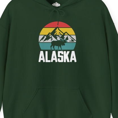 Retro Alaska Moose Silhouette Shirt Hoodie – Forest Green – Alaska Cruise Shirts Close Up