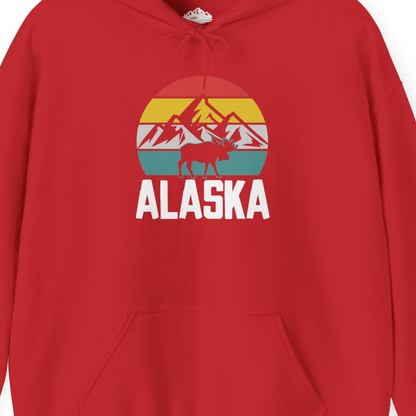 Retro Alaska Moose Silhouette Shirt Hoodie – Red – Alaska Cruise Shirts Close Up