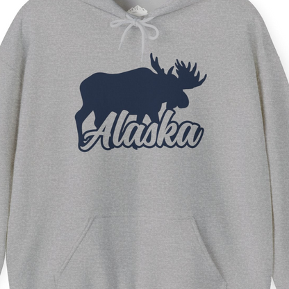 Alaska Moose Wildlife Silhouette Shirt Hoodie – Sport Grey – Alaska Cruise Shirts Close Up