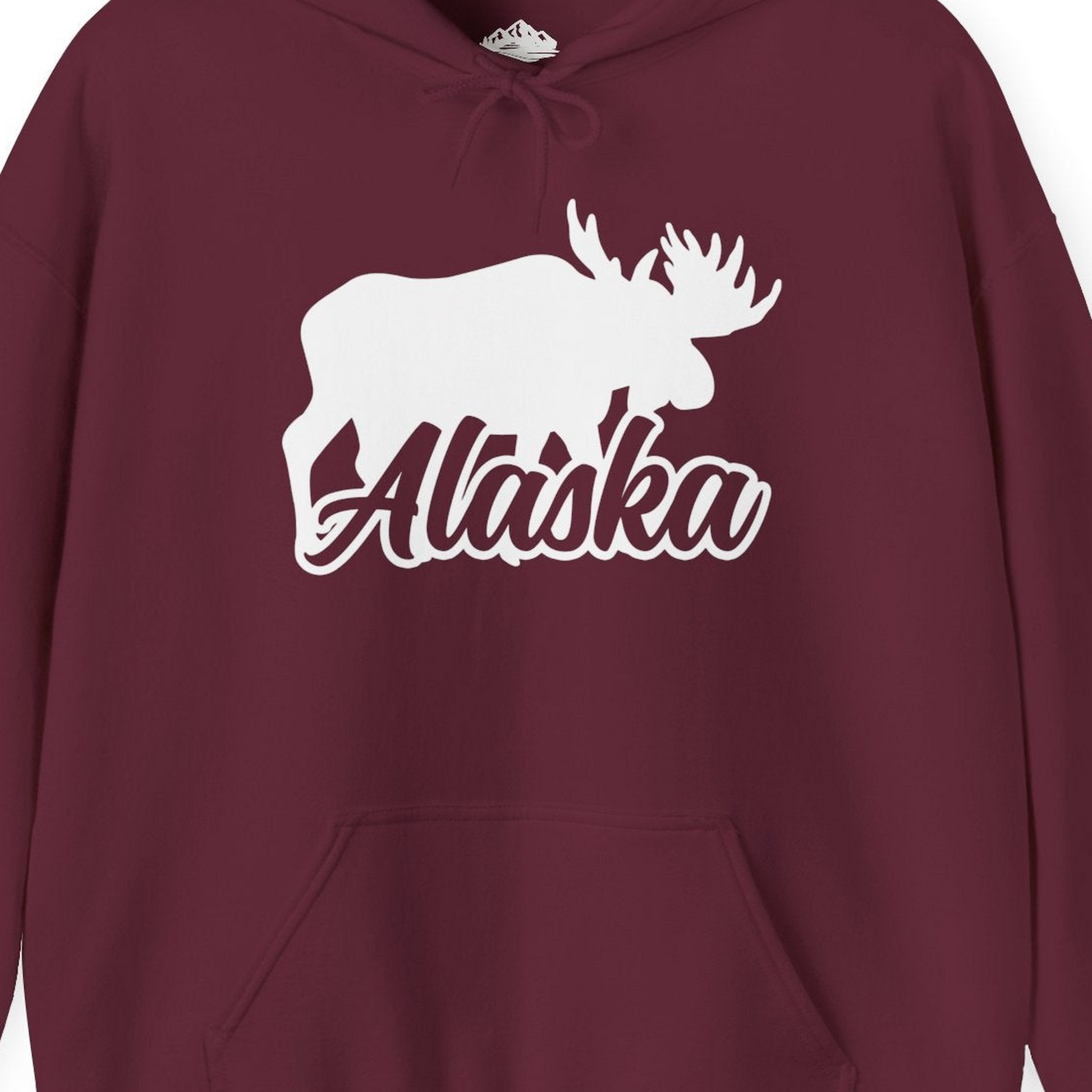 Alaska Moose Wildlife Silhouette Shirt Hoodie – Maroon – Alaska Cruise Shirts Close Up
